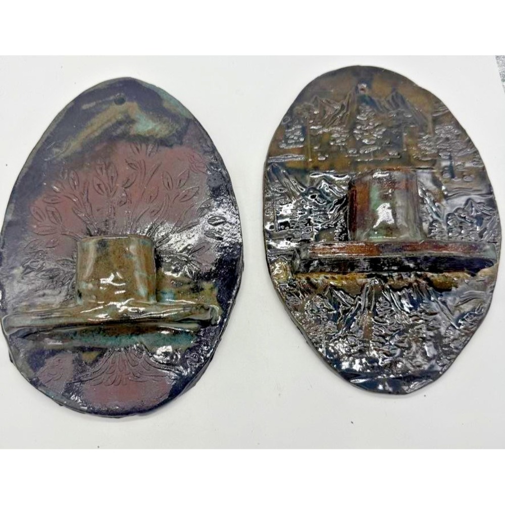 Honduran‎ Pottery Wall Art Candle Holders Handmade Embossed Western Hat Decor